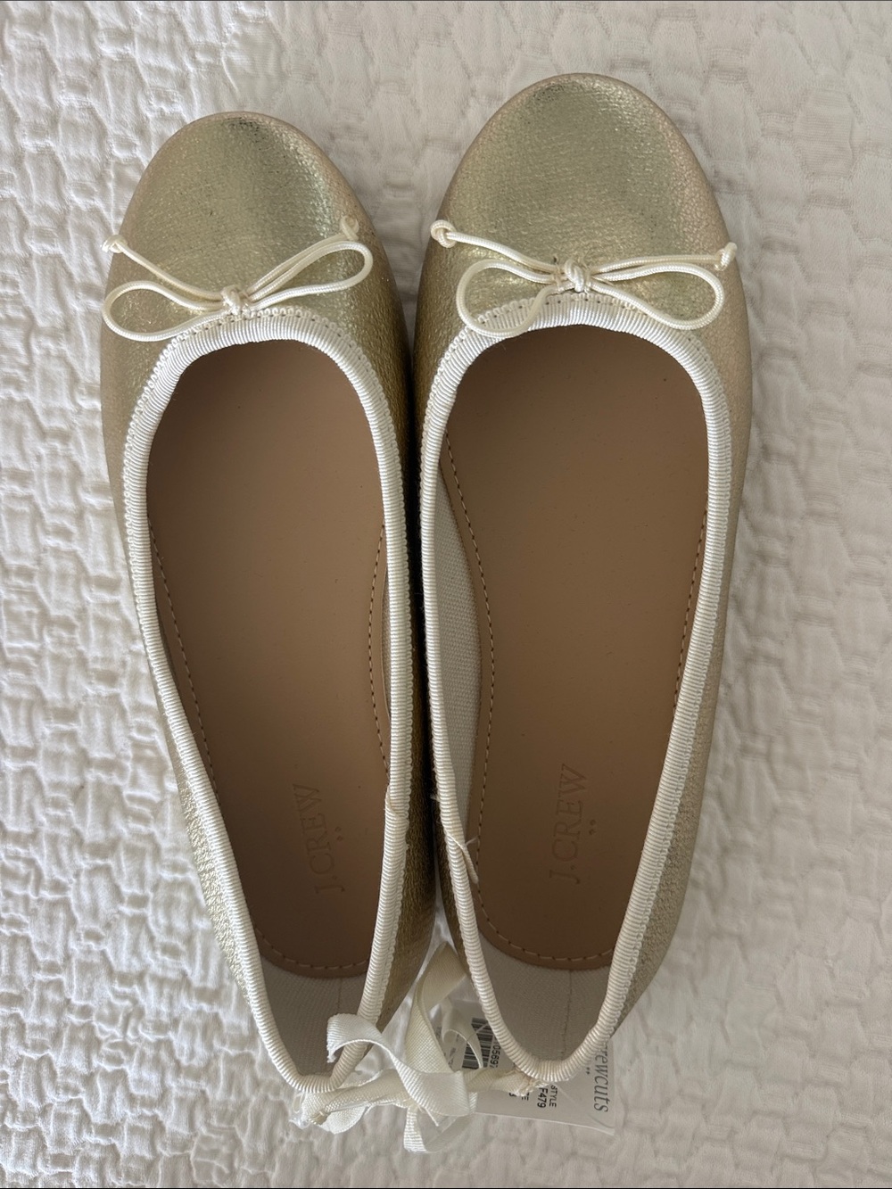 J. Crew Metallic Gold Ballet Flats with Bow Trim